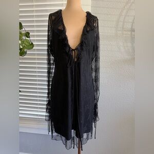 Whimsigoth Kace Overlay Mini Dress‎ Ruffle Plunge Neck Size 12 Bell Sleeves